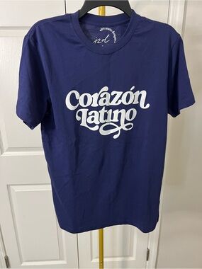 Corazón Latino Graphic Tee in Blue with White Script